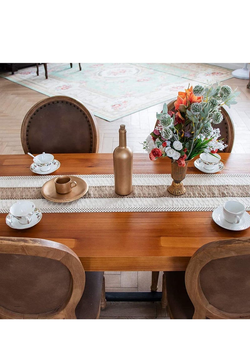 SYOSI Macrame Table Runner Burlap Table Runners Farmhouse Style Boho Table Runners with Tassels, Rustic Splicing Cotton Table Runner for Wedding Home and Dining Table Decor - Image 3