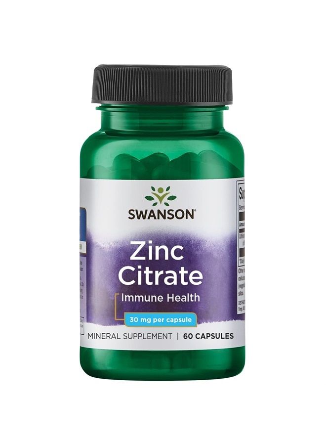 SWANSON Zinc (Citrate) 30 Milligrams 60 Capsules - Image 1