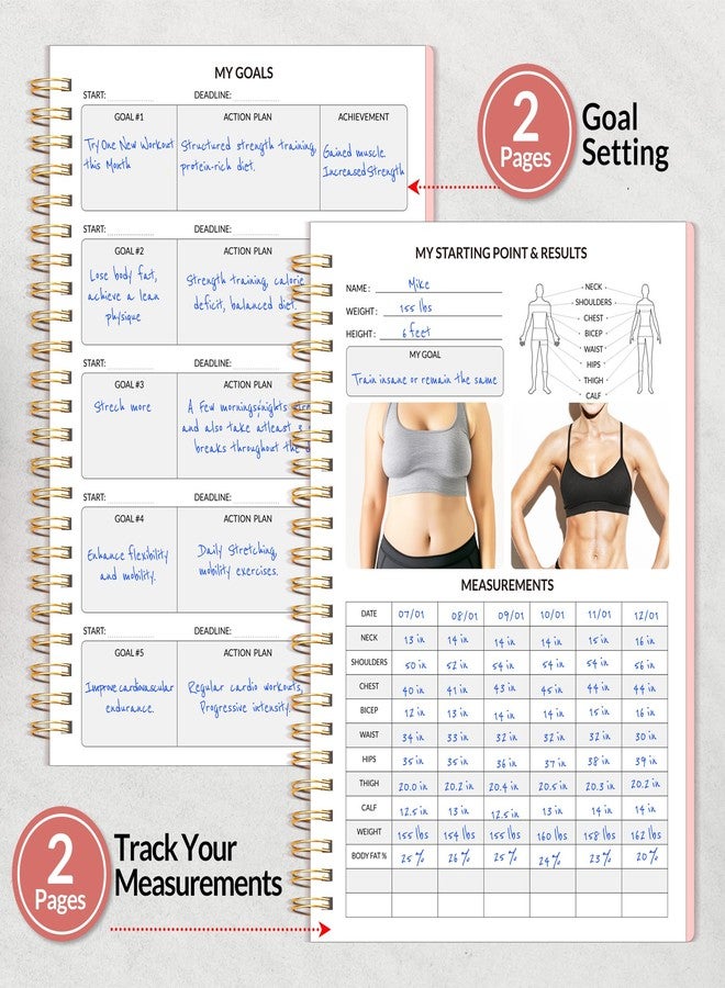 SUNEE 2026 Fitness Workout Journal Planner for Women & Men, JAN 2026 - DEC 2026 Exercise Planner, 6.4" x 8.3" Workout Calendar Journal Essentials Gift for Goals, Tracking, Gifts with PVC Plastic Cover, Pink - Image 4