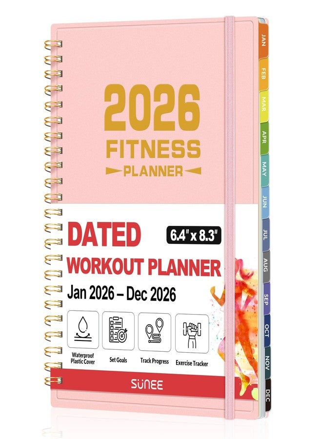SUNEE 2026 Fitness Workout Journal Planner for Women & Men, JAN 2026 - DEC 2026 Exercise Planner, 6.4" x 8.3" Workout Calendar Journal Essentials Gift for Goals, Tracking, Gifts with PVC Plastic Cover, Pink - Image 1