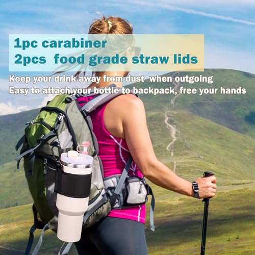 LUCKINEE Water Bottle Carrier Holder with Shoulder Strap Water Bottle Handle Strap Sling for Stanley 30&40oz Tumblers With 2pc Straw Covers Toppers for Stanley Cup Holder (Black) - Image 5