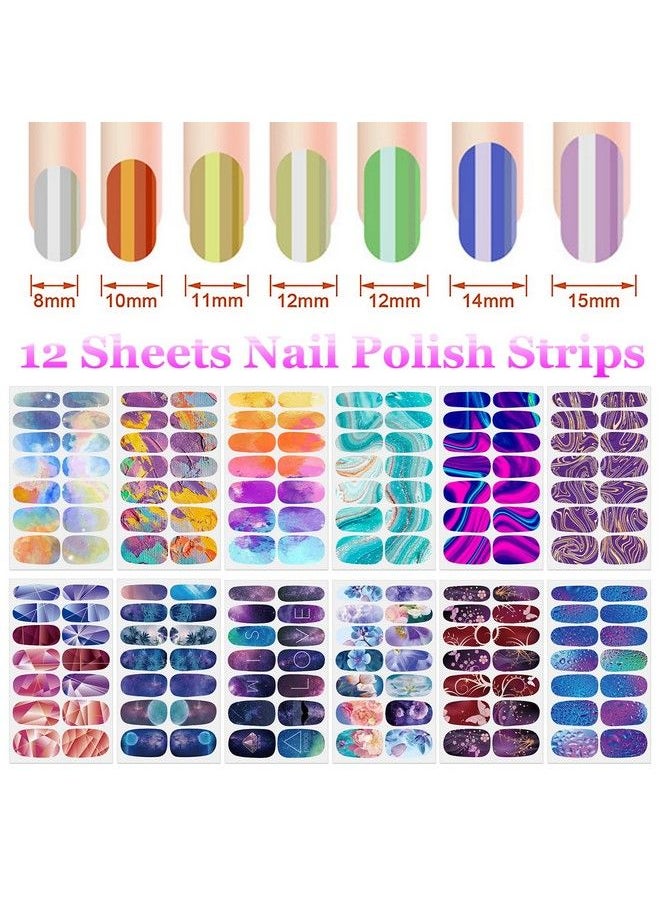 DANNEASY - 12 Sheets Nail Polish Strips Self Adhesive Nail Stickers Full Nail Wraps For Women Girl Gel Nail Strips Graffiti Gradient Starry Sky Nail Design Nail Accessories - Image 1