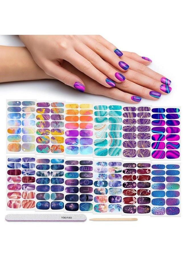 DANNEASY - 12 Sheets Nail Polish Strips Self Adhesive Nail Stickers Full Nail Wraps For Women Girl Gel Nail Strips Graffiti Gradient Starry Sky Nail Design Nail Accessories - Image 1