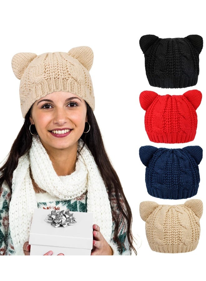 4-Piece Women's Knitted Beret Set - Soft and Stretchy Beanie Hats for Fall and Winter, Perfect for Cold Weather and Stylish Dress-Up.  - Image 1