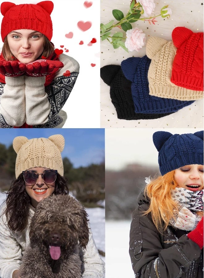 4-Piece Women's Knitted Beret Set - Soft and Stretchy Beanie Hats for Fall and Winter, Perfect for Cold Weather and Stylish Dress-Up.  - Image 2