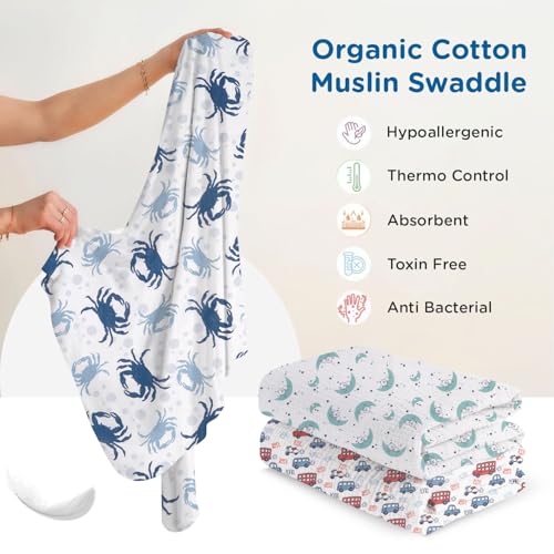 Mee Mee 100% Cotton Muslin Swaddle Wrap for Newborn Baby (120 × 100 cm) (PK-3) | Ultra Soft, Breathable, Lightweight & Quick-Dry | Hypoallergenic Multi-Use Baby Blanket, Nursing Cover, Stroller Cover - Image 3