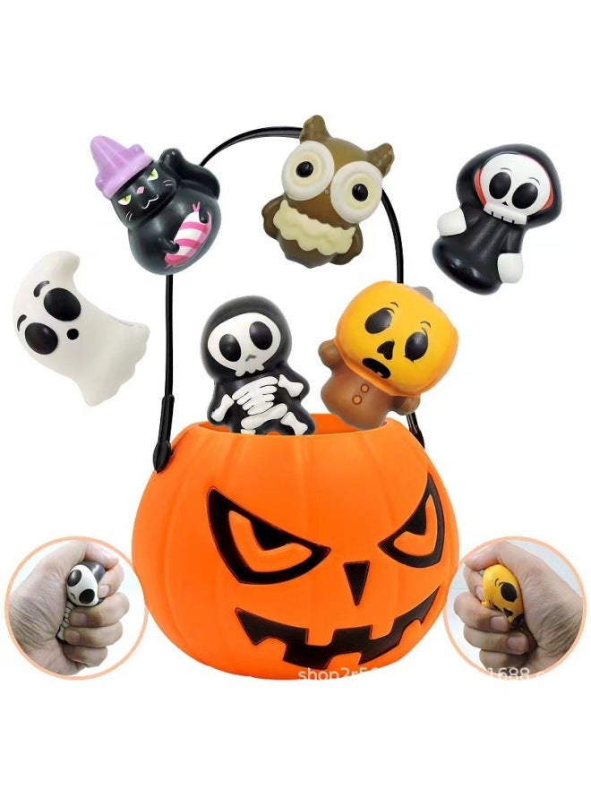 Halloween Slow Rebound PU Toy Pumpkin Ghost Skull Head Suit Wholesale-Color:Portable Bucket - Image 2