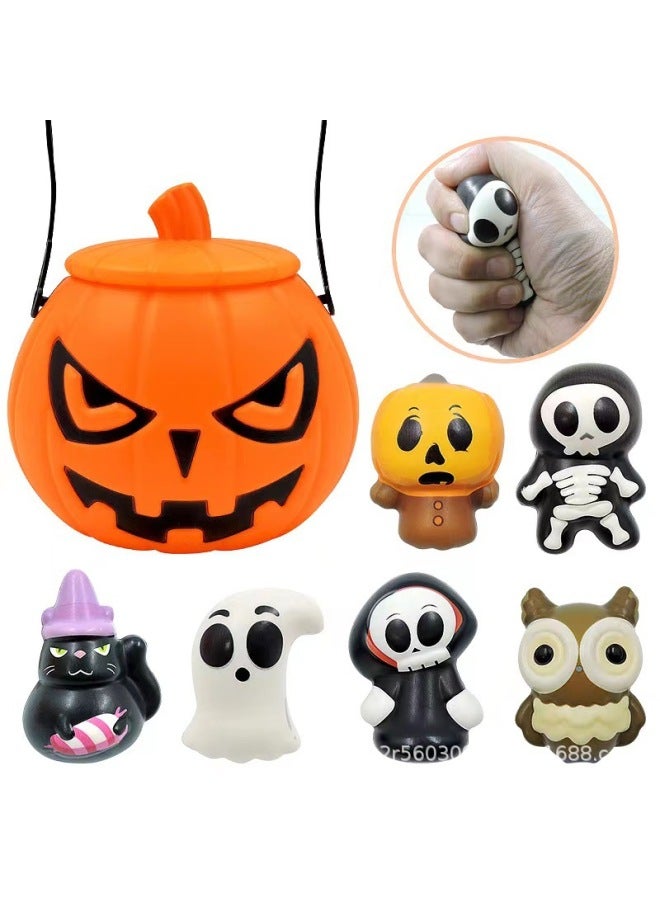 Halloween Slow Rebound PU Toy Pumpkin Ghost Skull Head Suit Wholesale-Color:Portable Bucket - Image 1