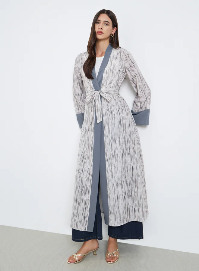 Take Two Take Two Contrast Trim Printed Kimono with Tie Belt