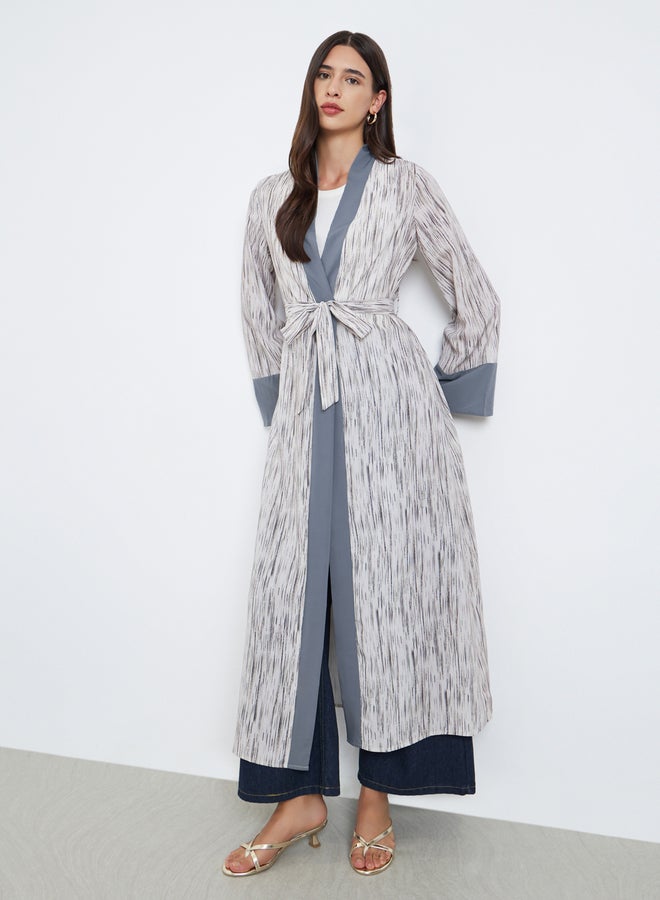 Take Two Contrast Trim Printed Kimono with Tie Belt - Image 2