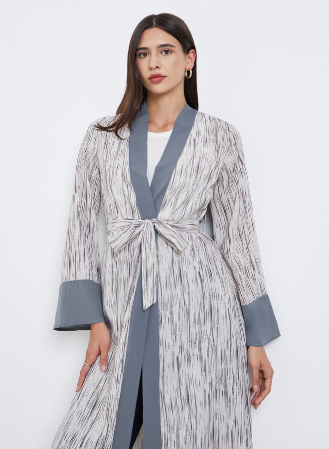 Take Two Contrast Trim Printed Kimono with Tie Belt - Image 3