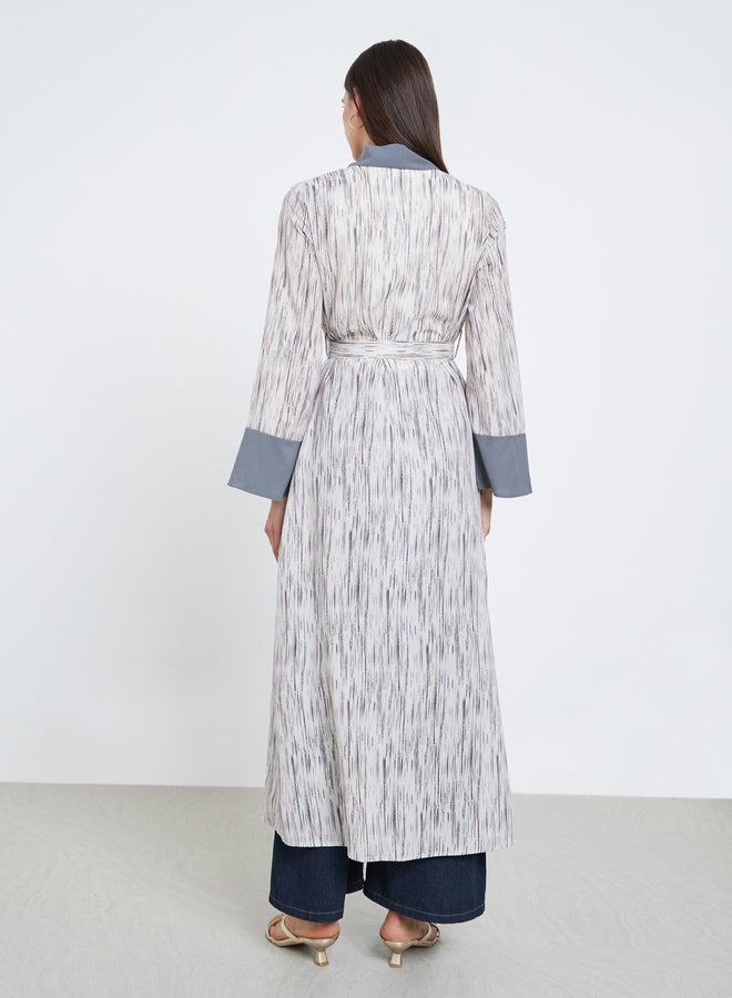 Take Two Contrast Trim Printed Kimono with Tie Belt - Image 5