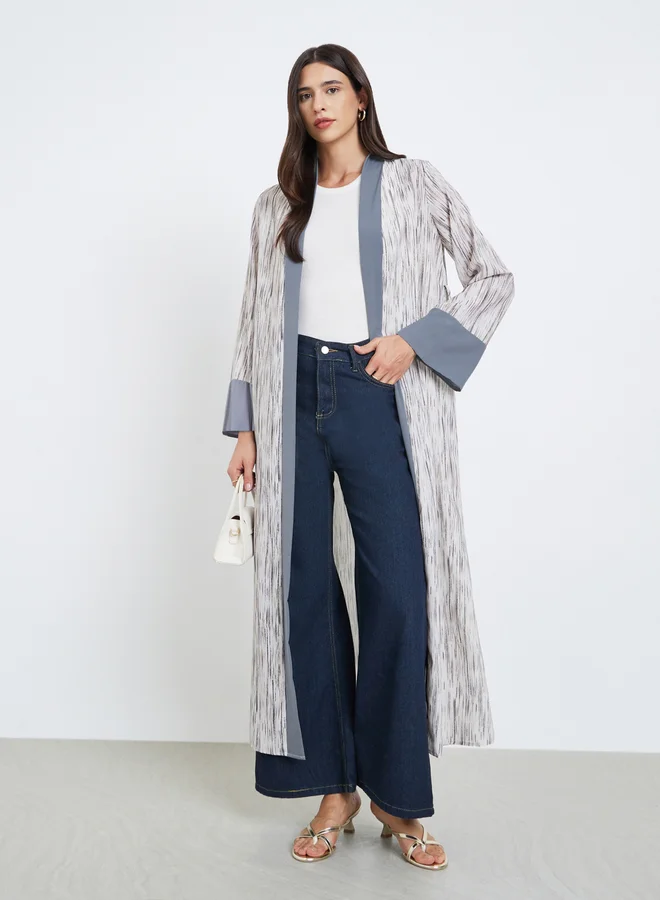 Take Two Take Two Contrast Trim Printed Kimono with Tie Belt
