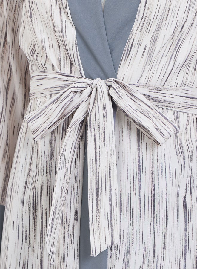 Take Two Contrast Trim Printed Kimono with Tie Belt - Image 4