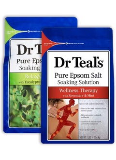 Dr Teals Salt Bath Soak Variety Gift Set 2 Pack 3lbs Ea  Relax  Relief Eucalyptus  Spearmint  Wellness Therapy Rosemary  Mint  Blended with Pure Epsom Salt  Relieve Stress at Home