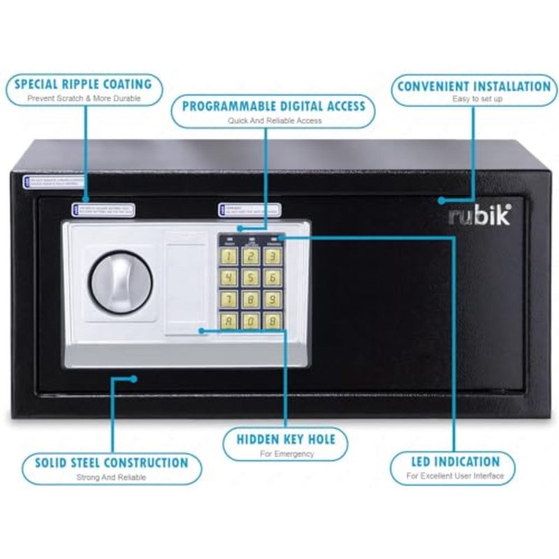 Safe Box with Digital Pin Code and Key Lock for A4 Documents Laptop Tablets Camera Cash Jewelry Home Hotel Office Security RB-20EDW Size, 20x43x35cm - Image 5