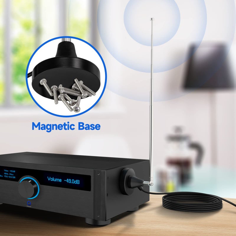 Bingfu Strong Magnetic Base FM Radio Antenna Telecopic for Pioneer Onkyo Yamaha Marantz Sherwood Indoor Digital HD FM Radio Bluetooth Home Stereo Receiver AV Audio Video Home Theater Tuner - Image 4