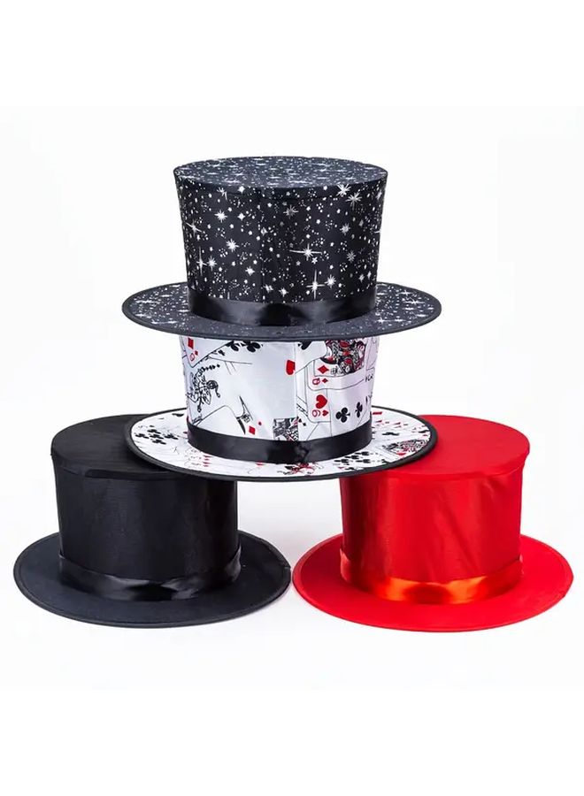 Black Top Hat With Red Ribbon Foldable Magic Trick Hat For Halloween Birthday And Themed Parties Polyester Fabric Perfect For Magical Performances And Costume Parties Durable Party Accessory And Decorative Hat - Image 1