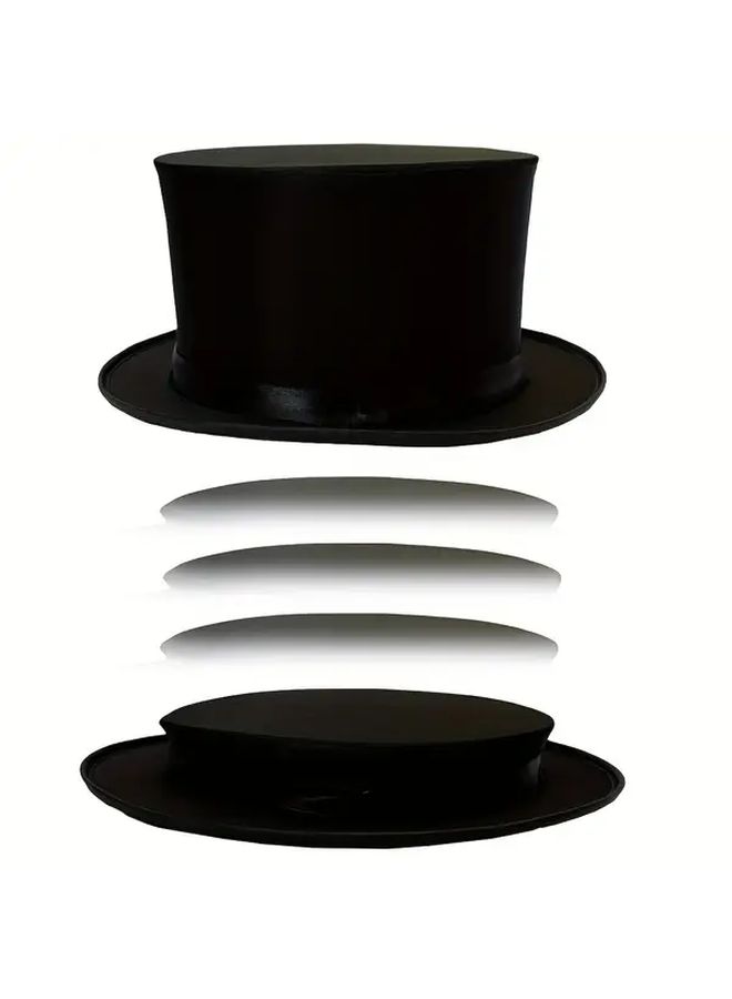 Black Top Hat With Red Ribbon Foldable Magic Trick Hat For Halloween Birthday And Themed Parties Polyester Fabric Perfect For Magical Performances And Costume Parties Durable Party Accessory And Decorative Hat - Image 5