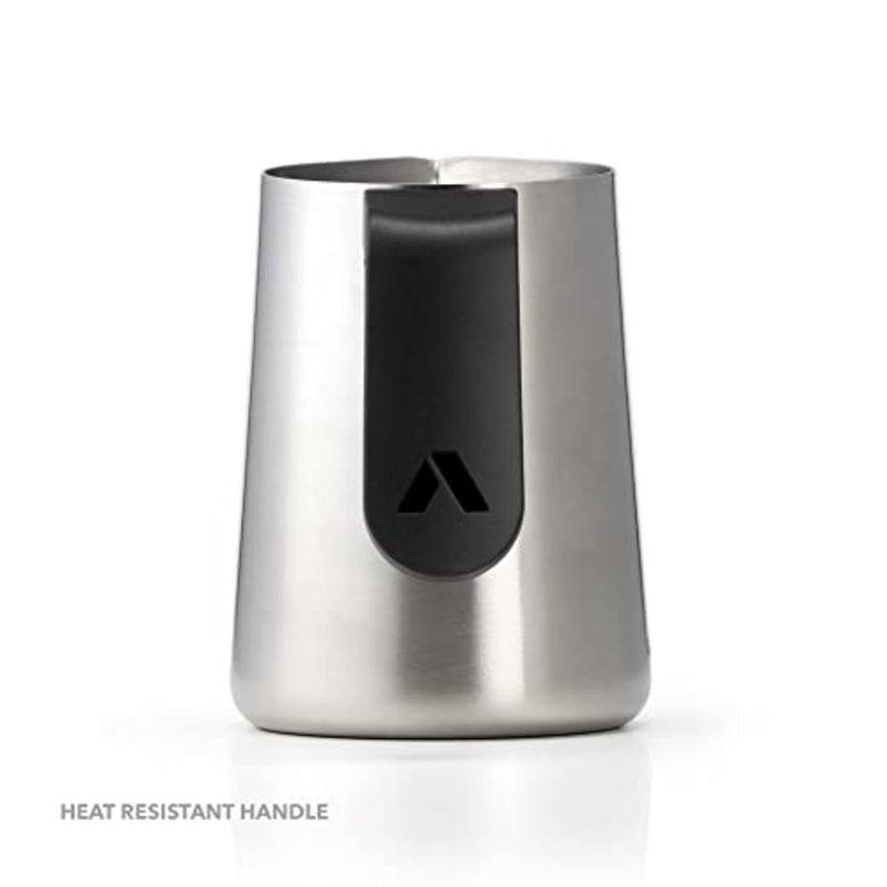 Stovetop milk frothing pitcher for home barista use, stainless steel, matte black, ergonomic heat-resistant handle, 450ml capacity - Image 2