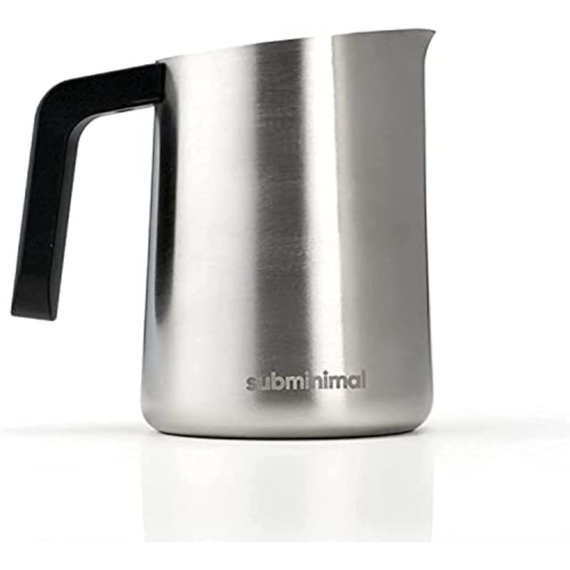 Stovetop milk frothing pitcher for home barista use, stainless steel, matte black, ergonomic heat-resistant handle, 450ml capacity - Image 1