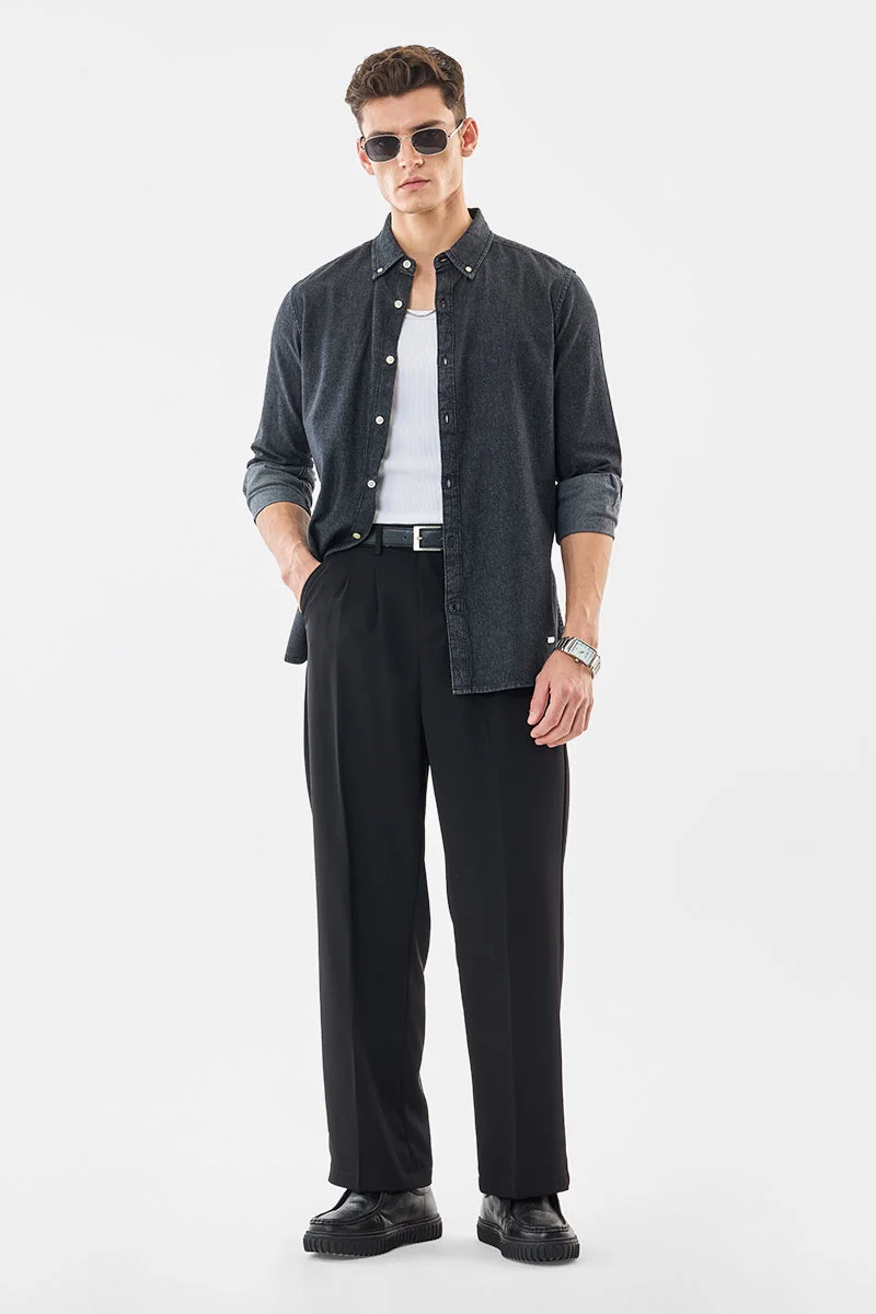 سنيتش Dark Grey Solid Long Sleeve Regular Fit Core Lab Shirt