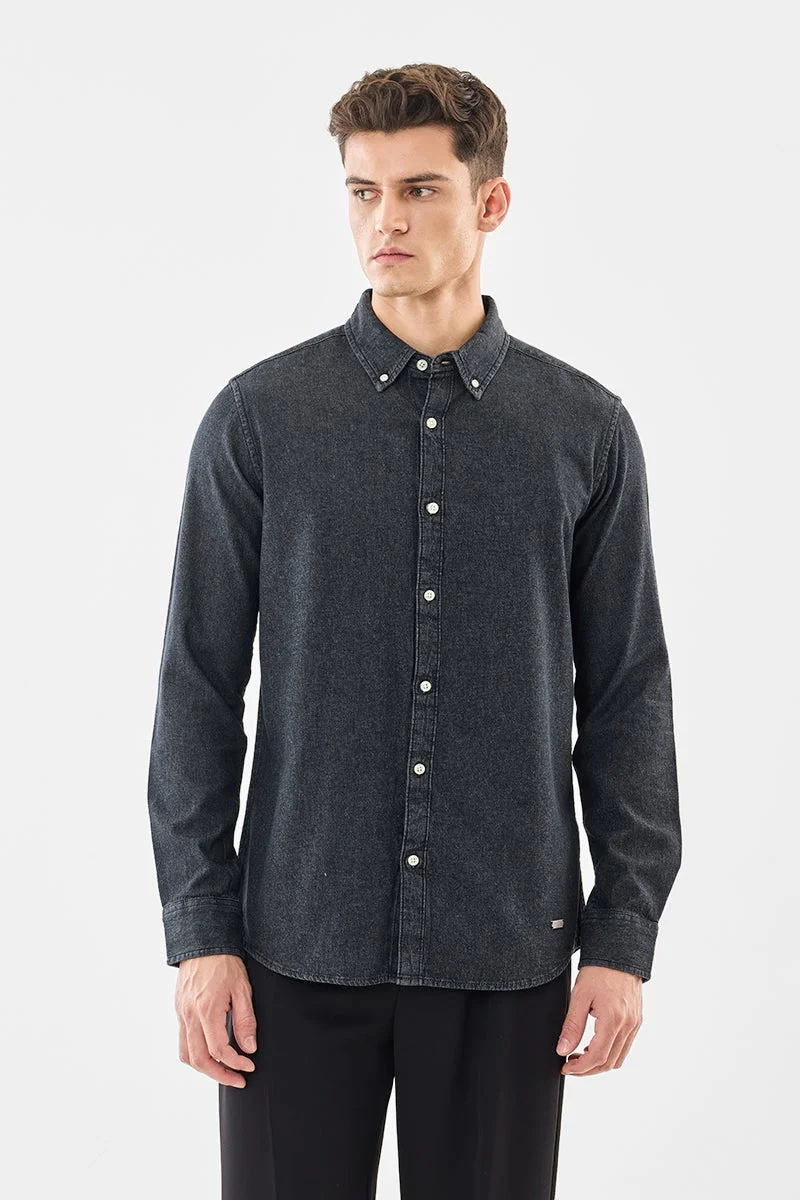 SNITCH Dark Grey Solid Long Sleeve Regular Fit Core Lab Shirt