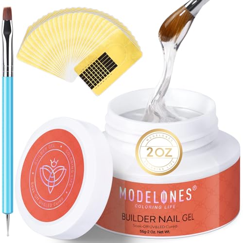 Modelones Builder Nail Gel Kit Clear Extension Kit Hard Gel for Nails 2oz Strengthen Acrylic Manicure Art Set with 100PCS Dual Forms and Dualuse Acrylic Brush Professional DIY at Home - Image 2