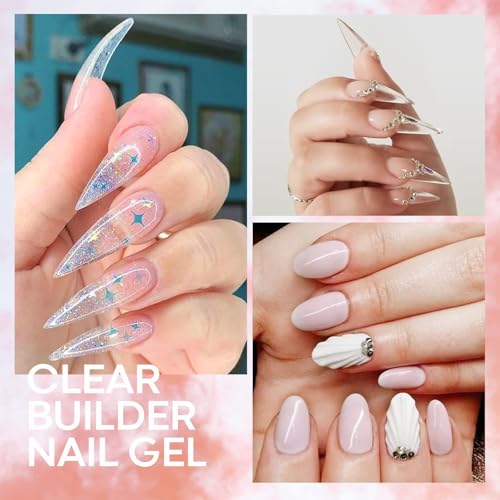 Modelones Builder Nail Gel Kit Clear Extension Kit Hard Gel for Nails 2oz Strengthen Acrylic Manicure Art Set with 100PCS Dual Forms and Dualuse Acrylic Brush Professional DIY at Home - Image 5