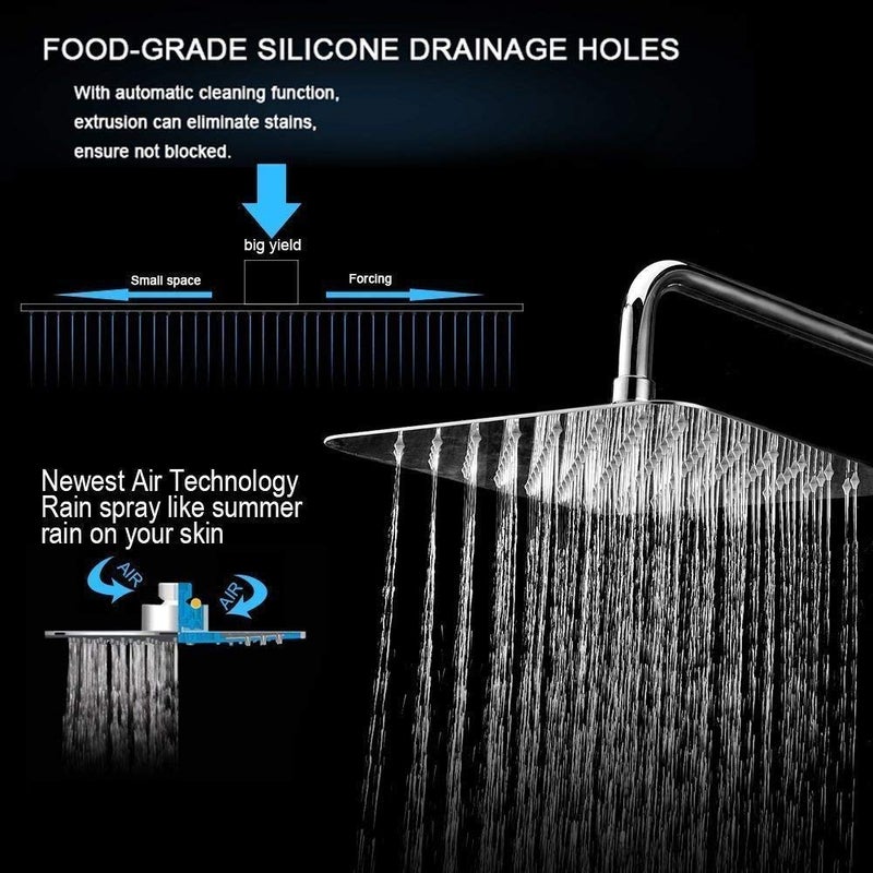 TOSCH Mirror Stainless Steel 304 Square Ultra Slim High Pressure Rainfall Shower Head for bathroom Chrome Finish (8 INCH) (WITHOUT SHOWER ARM) - Image 2