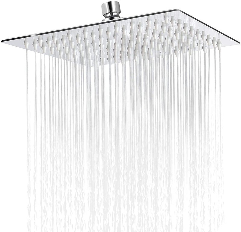 TOSCH Mirror Stainless Steel 304 Square Ultra Slim High Pressure Rainfall Shower Head for bathroom Chrome Finish (8 INCH) (WITHOUT SHOWER ARM) - Image 1