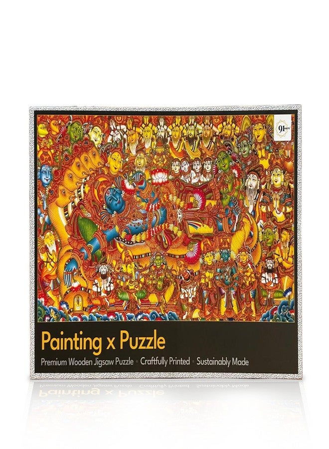91Knots Vishnu’s Abode(वैकुण्ठ), 500 Pieces Premium Wooden Jigsaw Puzzle for Adults and Kids 12+ Years | Kerala Mural Indian Artwork Puzzle with Unique Cuts | Gifts for Adults and Teenagers - Image 1