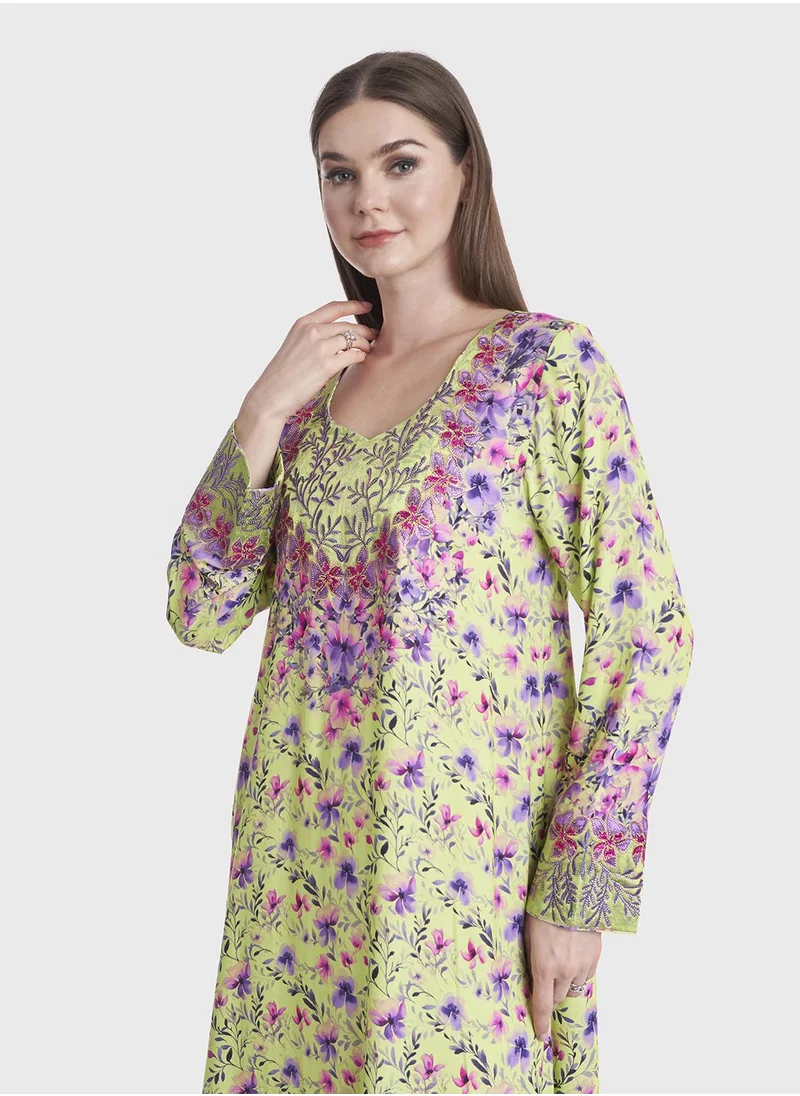 كشخة Floral Print Mukhawar Jalabiya