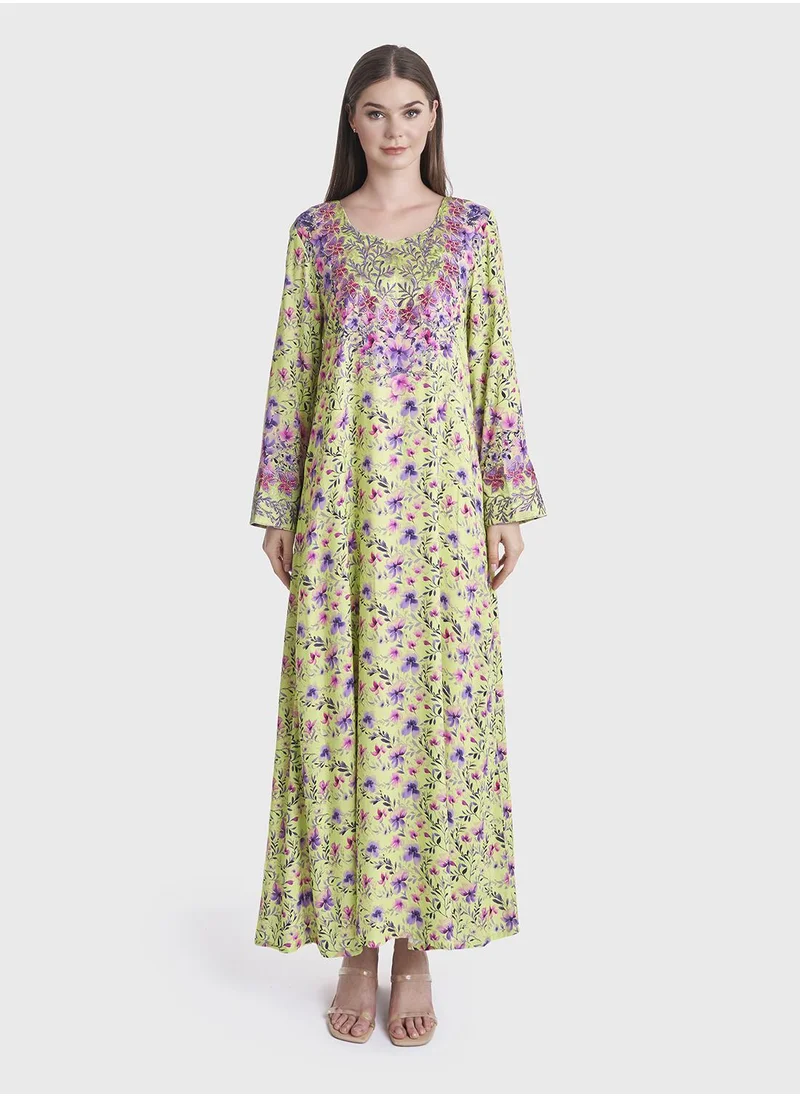 كشخة Floral Print Mukhawar Jalabiya