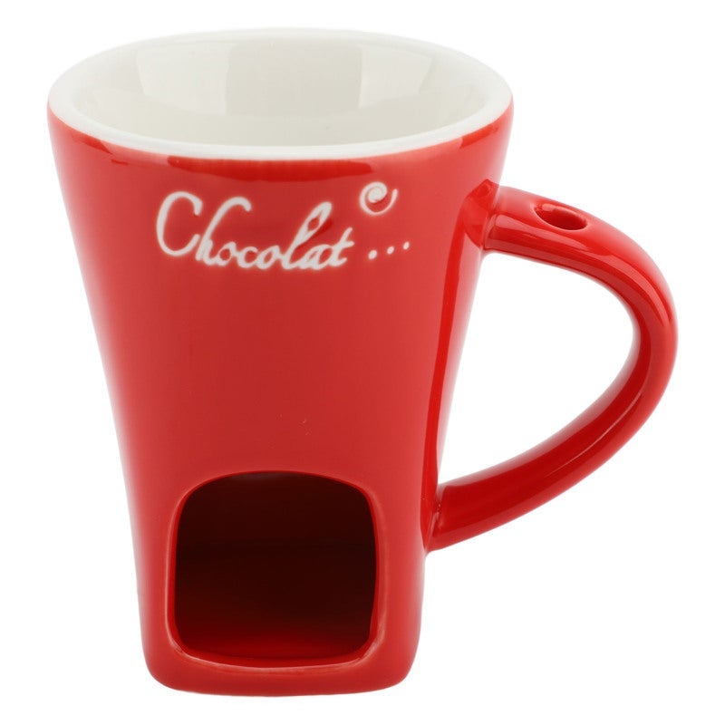 Red Ceramic Chocolate Melting Fondue Mug with Fork - Perfect for Dessert Fun - Image 2