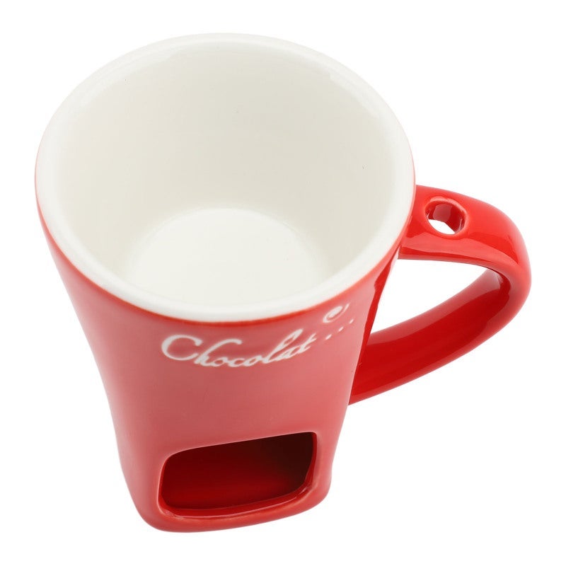 Red Ceramic Chocolate Melting Fondue Mug with Fork - Perfect for Dessert Fun - Image 5
