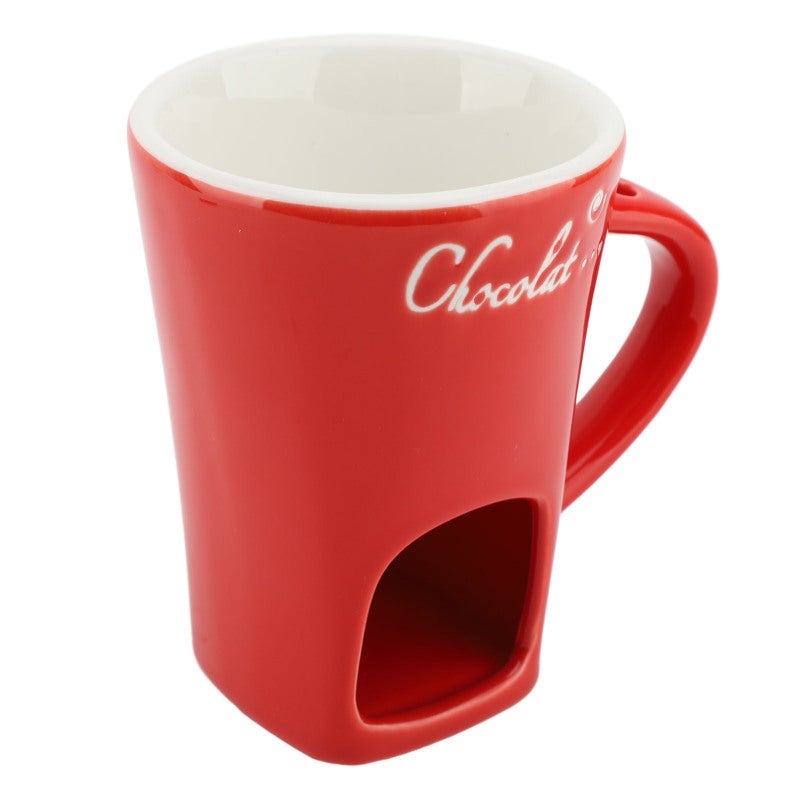Red Ceramic Chocolate Melting Fondue Mug with Fork - Perfect for Dessert Fun - Image 3