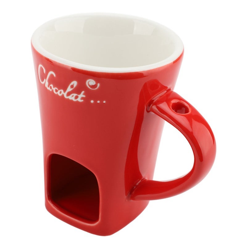 Red Ceramic Chocolate Melting Fondue Mug with Fork - Perfect for Dessert Fun - Image 4