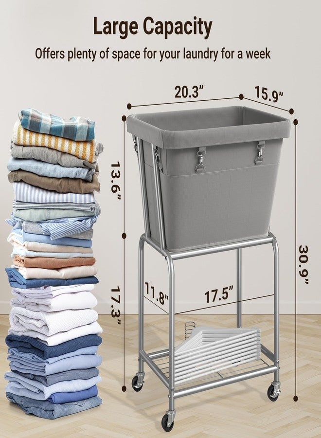 ELYKEN Laundry Cart with Wheels, Rolling Laundry Hamper with Removable Bag and Shelf, Metal Frame Laundry Basket with 4 Casters and 2 Brakes, Ideal for Bedroom, Bathroom, Laundry Room, Gray - Image 3