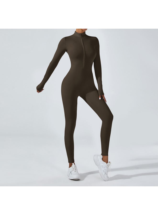 European And American Naked Zipper Long-sleeved Yoga One-piece Tight Yoga Suit For High-intensity Fitness