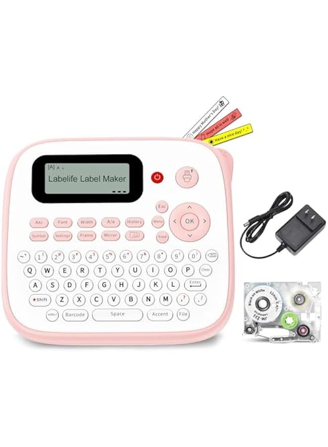 phomemo Label Maker Machine, Portable Label Maker, One-Touch Keys, Easy-to-Use, Handheld Labeler with Label Maker Refill and Adapter, for Home Office School Organization, Pink - Image 1