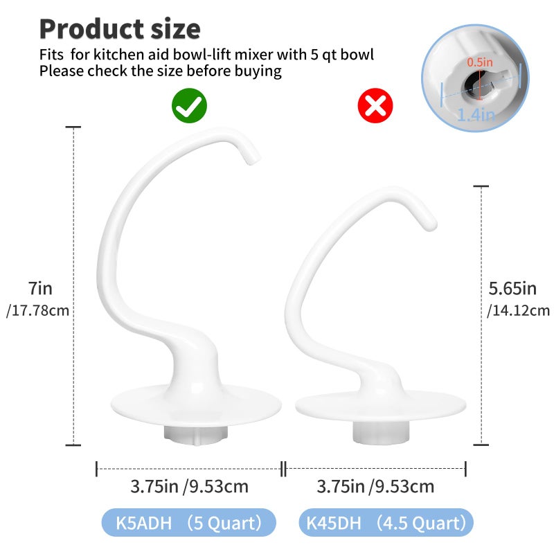 UP2WIN K45DH Dough Hook Attachment for KitchenAid Mixer - K45DH Coated Dough Hook for KSM150 KSM90 K45SS, Dough Attachment for Kitchen Aid Tilt-Head Lift Stand Mixers, Work with 4.5/5 Quart Bowl - Image 3