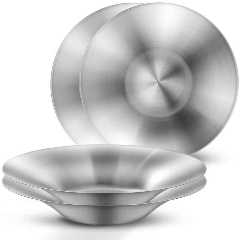 WAGENSTEIGER A Set of 4 Stainless Steel Dinner Plates, Salad Bowls, Spaghetti Serving Platters, Buffet Party Pans, Catering Trays, Classic Brushed Finish, Great for Both Hot & Cold Dishes (4) - Image 1