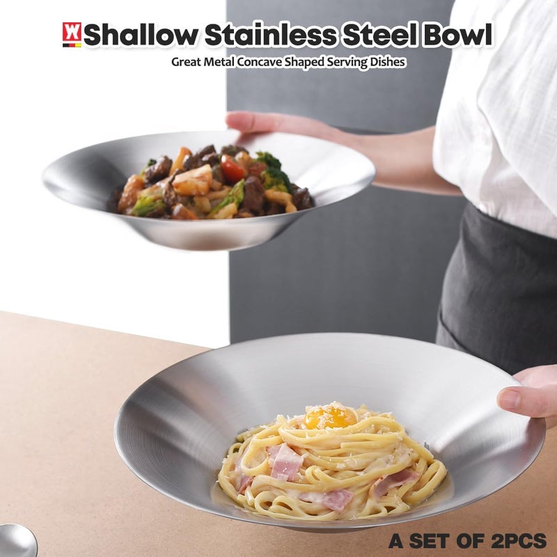 WAGENSTEIGER A Set of 4 Stainless Steel Dinner Plates, Salad Bowls, Spaghetti Serving Platters, Buffet Party Pans, Catering Trays, Classic Brushed Finish, Great for Both Hot & Cold Dishes (4) - Image 5