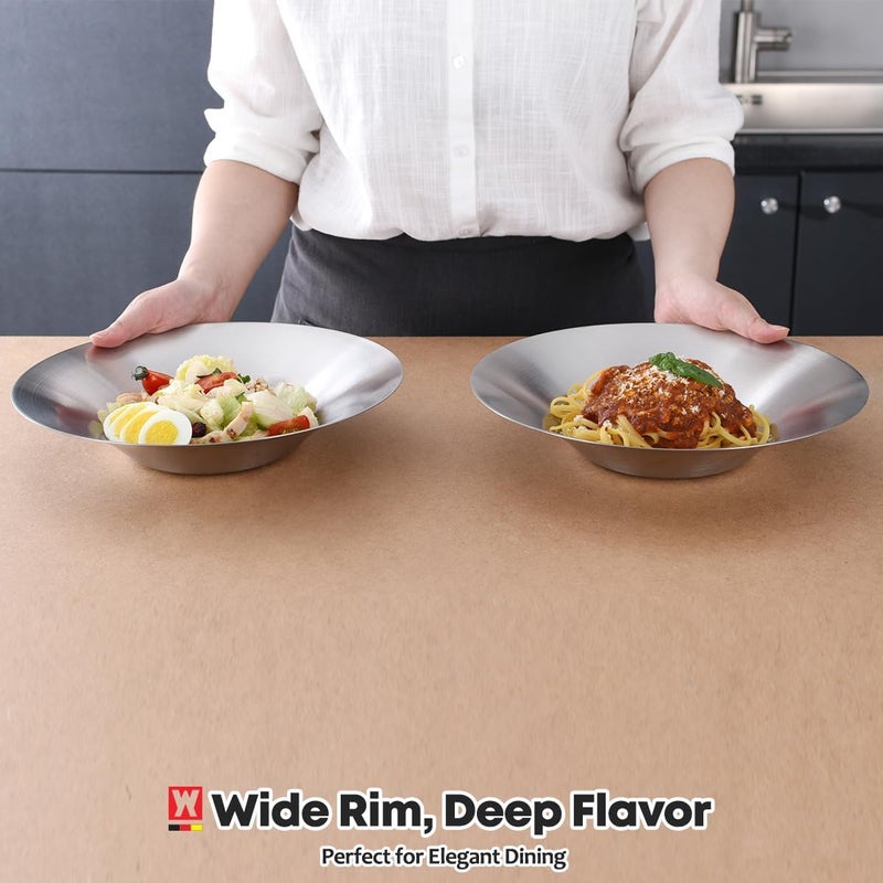 WAGENSTEIGER A Set of 4 Stainless Steel Dinner Plates, Salad Bowls, Spaghetti Serving Platters, Buffet Party Pans, Catering Trays, Classic Brushed Finish, Great for Both Hot & Cold Dishes (4) - Image 4