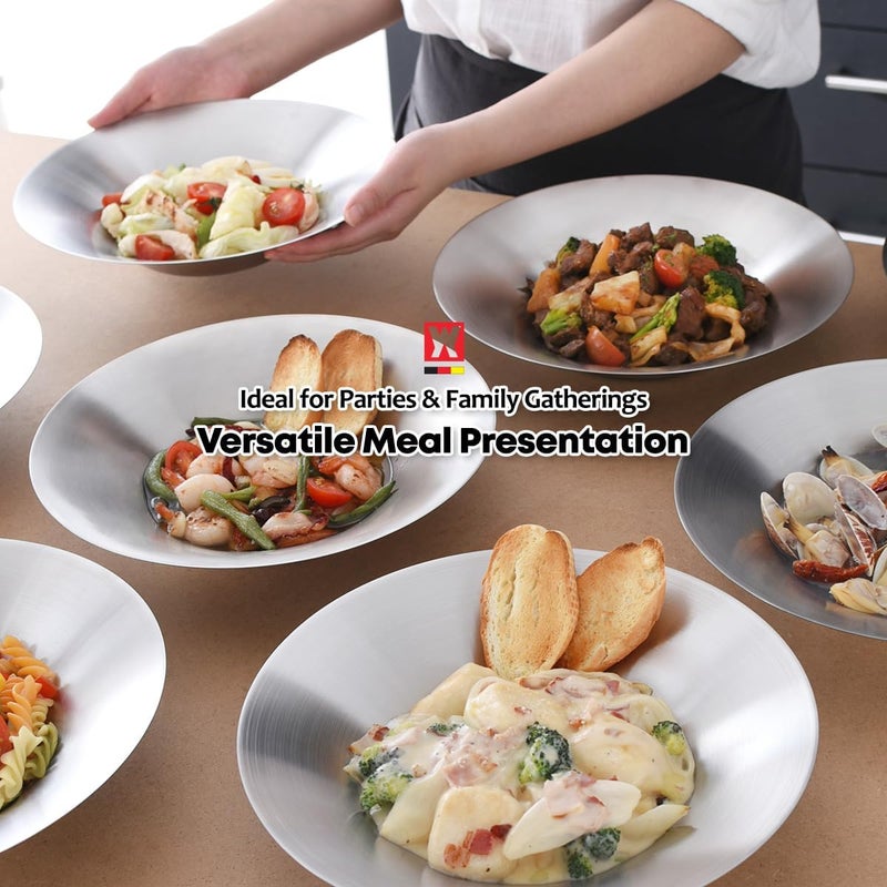 WAGENSTEIGER A Set of 4 Stainless Steel Dinner Plates, Salad Bowls, Spaghetti Serving Platters, Buffet Party Pans, Catering Trays, Classic Brushed Finish, Great for Both Hot & Cold Dishes (4) - Image 3