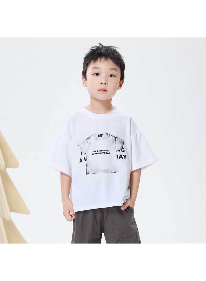 Bornbay summer Kids Cotton Short-sleeve Round-neck T-shirt - Loose & Breathable Top For Big Kids - Image 5