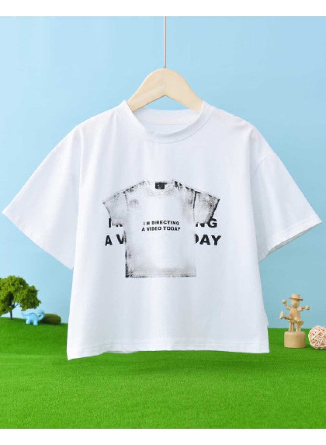Bornbay summer Kids Cotton Short-sleeve Round-neck T-shirt - Loose & Breathable Top For Big Kids - Image 1