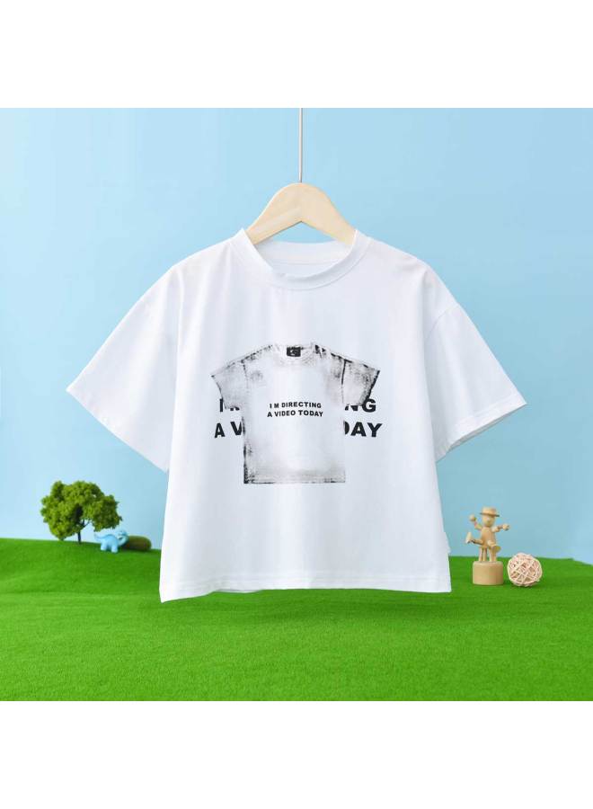 Bornbay summer Kids Cotton Short-sleeve Round-neck T-shirt - Loose & Breathable Top For Big Kids - Image 2