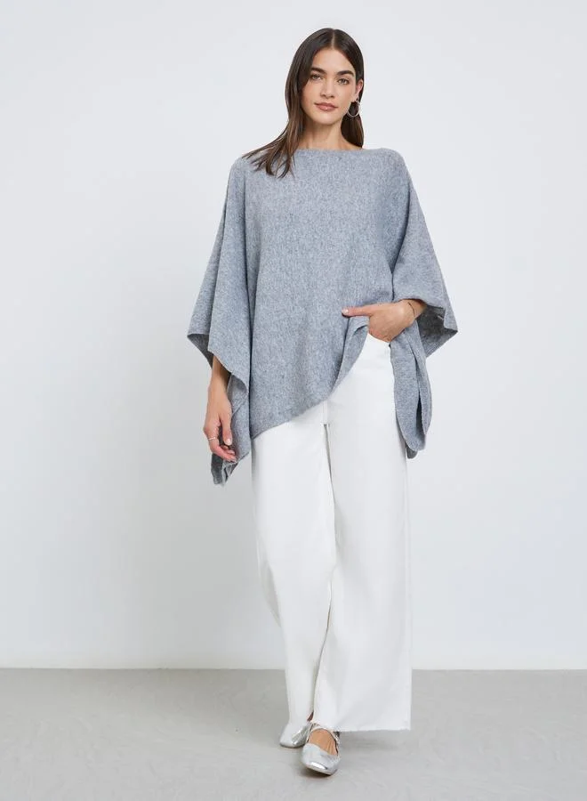 Styli Styli Grey Oversized Knit Cape Sweater